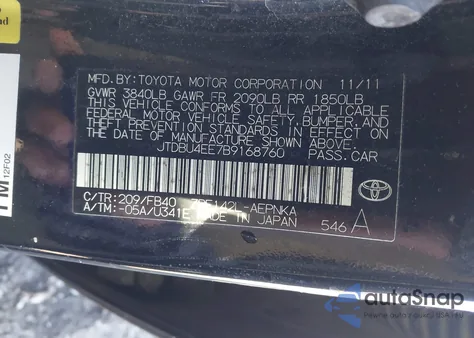 2011 Toyota Corolla Le z USA, uszkodzony, nr VIN JTDBU4EE7B9168760